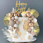 JeVenis Boho Champagne Cake Decoration Gold Balls Cake Decoration Palm Leaves Cake Topper Bohemian White Gold Ball for Wedding Birthday Birthday Anniversary