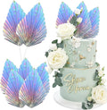 Ephlyn 6Pcs Paper Palm Leaves Fan Cake Toppers Palm Leaf Fan Cake Picks Craft DIY Fan Cupcake Toppers Palm Spear Leaves Cake Decorations for Baby Shower Wedding Birthday Party Decor Supplies Colorful