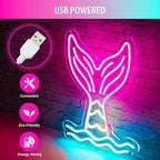 Mermaid Tail Neon Sign Dimmable Mermaid Neon Signs for Wall Decor, USB Powered Bright LED Mermaid Lamps for Girls Bedroom, Birthday Christmas Decor, Perfect Gifts for Girls(15.7*12.6inches)