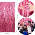10 Pack Foil Curtain Backdrop Pink Metallic Tinsel Foil Fringe Curtains Photo Booth Props for Birthday Wedding Engagement Baby Shower Bachelorette Christmas Holiday Celebration Party