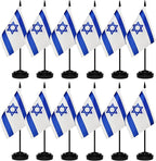 12 Pack Israel Desk Flags Set, Israeli Small Mini Table Office Flags with 12" Solid Black Pole, 8.2 x 5.5 Inches, Home and Office Decoration, Festival Celebrations