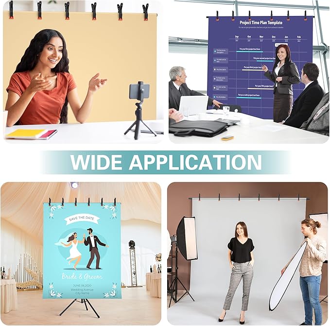 T-Shape Backdrop Stand 8x5.3FT, Height and Width Adjustable Background Stand for Parties,Green Screen Holder with 6 Spring Clamps