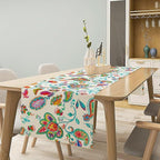 Paisley Table Runner, Watercolor Floral Oriental Indian Traditional Tulips Leaves Bohemian Paisley Print Table Runner for Kitchen Dining Tables Party Decor, 13x108inch