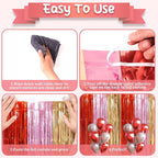 2 Pack Valentine Foil Fringe Backdrop Curtains, Tinsel Streamers Party Decorations, Fringe Backdrop, Door Shimmer for Valentine or Birthday Party