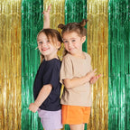 2 Pack Green and Gold Foil Fringe Backdrop Curtains, Tinsel Streamers Party Decorations, Fringe Backdrop, Door Shimmer for Graduation or Birthday Party