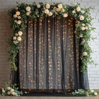 Black Tulle Backdrop Curtain with Lights String - 10x10ft Sheer Backdrop with 300 LEDs for Halloween, Wedding, Bridal Shower, Birthday Party Photo Shoot Background and Home Decorations