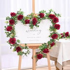 Dolicer 4Pcs 26Ft Artificial Eucalyptus Garlands with Flowers - 8 Roses, Faux Floral Greenery Garlands Fake Flowers Vines for Wedding Table Centerpieces Arch Party Ceremony Backdrop Decor (Red)