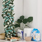 6 Pcs x 8.2 ft Flower Garland Artificial Rose Vine Flowers with Green Leaves Hanging Fake Roses Vine for Room Party Home Wedding Birthday Christmas Wall Arch Decor, White Blue Flower