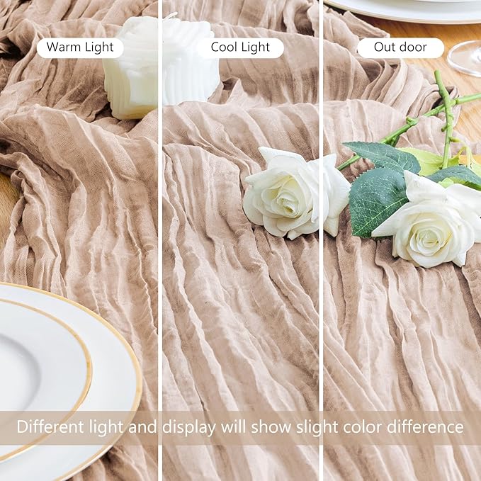 Asee'm Cheesecloth Table Runner 120 Inches Long Nude Pink Boho Gauze Cheese Cloth Runner 10FT Rustic Sheer Fall Table Runners for Thanksgiving Christmas Wedding Party Baby Shower Decoration
