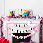 Giant Friendship Bracelet Garland Kit, DIY Birthday Banner with Letters Ball Jumbo Customizable Friendship Bracelet Decor for Halloween Christmas Wedding Party(White, Pink)