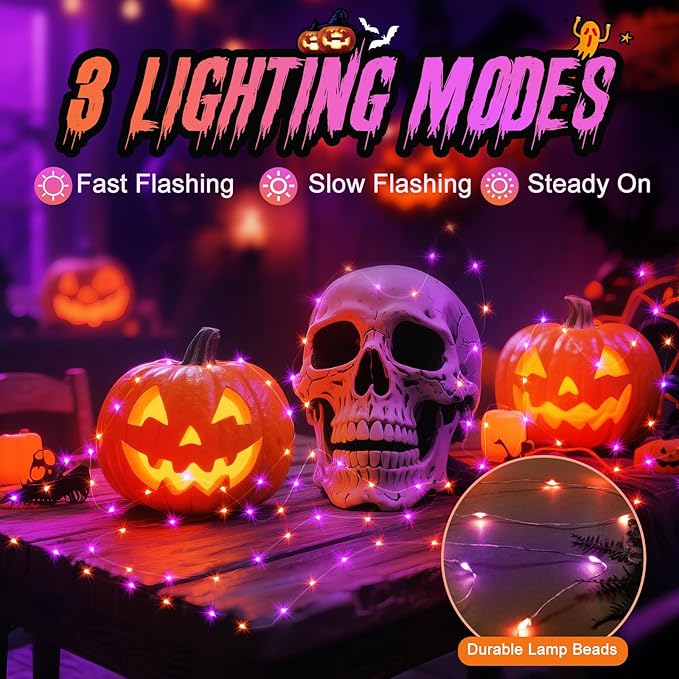 ZGWJ 12 Pack Fairy Lights Battery Operated, 7ft 20 Mini LED Fairy String Lights Silver Wire 3 Modes for DIY, Parties, Wedding, Bedroom, Halloween Christmas Decoration Orange& Purple