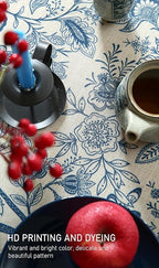 ISAENNE Designer French Linen Small Round Tablecloth,Blue Floral Washable Indoor Table Cloth,Durable Home Decor Tablecloths for Dining Thanksgiving Kitchen Party Christmas,Diameter 55"-Ruyi B