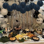 Black Party Decorations,Halloween Decor Events Accessories,Black Birthday Decorations,Anniversary Decorations for Party,Birthday Decorations for Men 8in Hanging Paper Fans 30 Color DIY Set(Black)