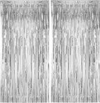 2 Pack Silver Foil Fringe Backdrop Curtains, Tinsel Streamers Birthday Party Decorations, Fringe Backdrop for Graduation, Baby Shower, Gender Reveal, Disco Party