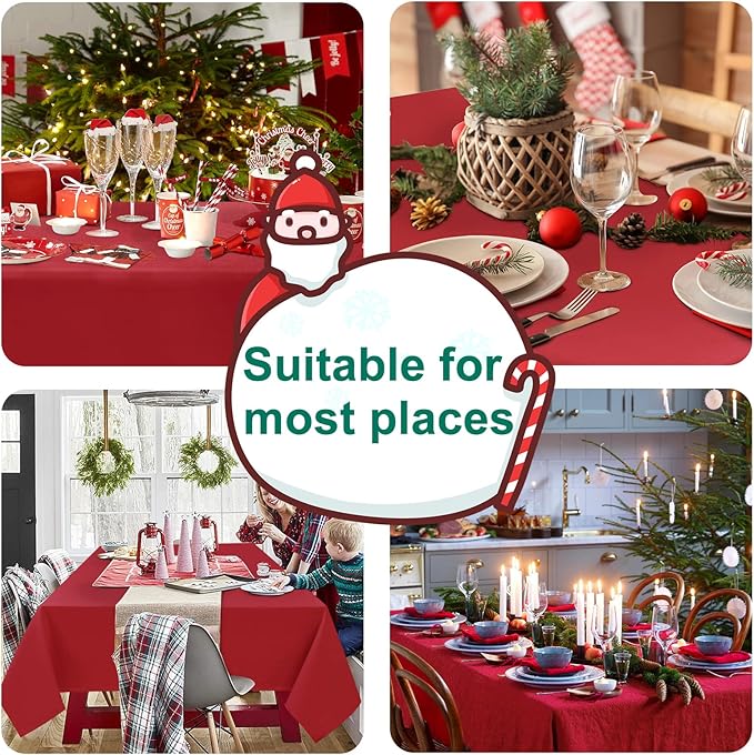 Hiasan Red Rectangle Tablecloth - Waterproof Washable Polyester Christmas Fabric Table Cloth for Party, Wedding, Banquet and Restaurant, 90 x 132 Inch