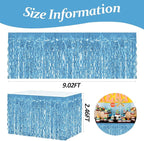 4P Wavy Metallic Tinsel Foil Fringe Table Skirts for Rectangle Tables Backdrop Garland Curtains for Parade Floats Wedding Birthday Parties Decoration Graduation 2025 Christmas (Light Blue)