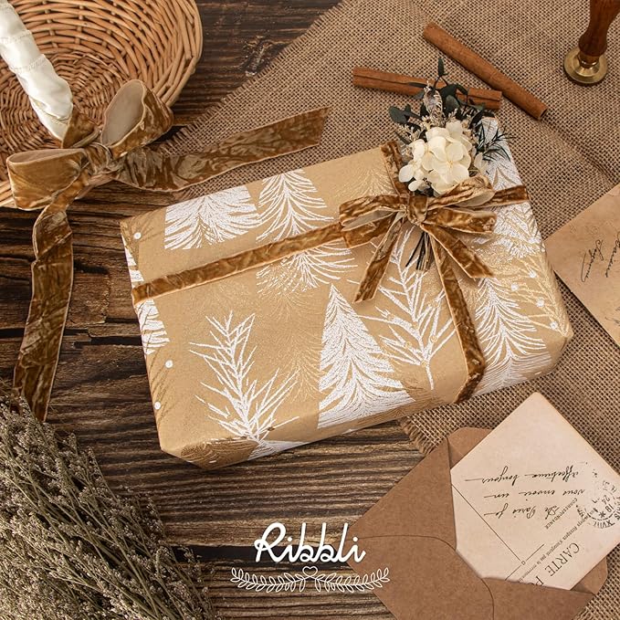 Ribbli Khaki Velvet Ribbon 3/8 Inches Luxury Crinkled Brown Christmas Ribbon for Gift Wrapping Crafts Home Decor-Continuous 10 Yard