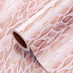 WRAPAHOLIC Pink Wrapping Paper Roll - 17 Inch x 33 Feet - Metallic Rose Gold Leaves Wedding Wrapping Paper for Birthday, Baby Shower, Wedding, Bridal Shower