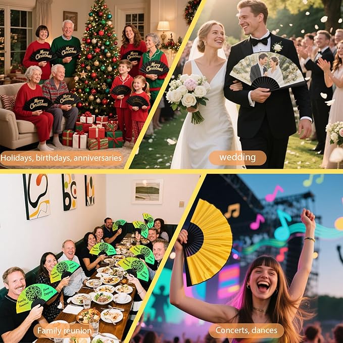 Custom Fans with Your Photo/Text - Personalized Folding Hand Fan for Line Dancing, Weddings, Parties | Decorative Gift for Women, Church Events & Dance Performances (120, 13 Inch)