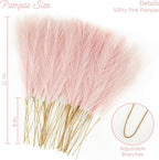 50pcs Pink Faux Pampas Grass Decor, 21.6" Short Artificial Pompous Grass Floral Fake Pompas Grass Branches Vase Filler Flower Arrangement for Home Wedding Boho Decor