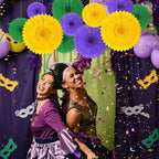 18 Pcs Mardi Gras Hanging Paper Fan, Hanging Honeycomb Round Paper Fans for Weddings, Birthdays, Christmas, Baby Showers, Classroom, Events Ceiling Party Supplies Decorations