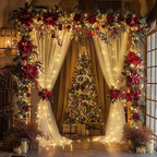 Fomcet Ivory Tulle Backdrop Curtains with Lights String 10FT X 8FT Sheer Curtain with Lights Tulle Curtains Backdrop for Wedding Birthday Party Baby Shower Photo Shoot (2 Panels 5x8FT)