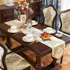 HeMiaor Chenille Jacquard Thick Table Runner Delicate Tassel for Meeting Decor and Dining Table Retro Embroidery Pattern for Christmas Festive Wedding Decoration Beige 60 inches Long