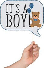 Boy Baby Shower Photo Booth Props - 41-pc Photo Booth Kit with 8 x 10-Inch Sign, 60 Glue Dots, 45 Sticks - Picture Props for Baby Shower