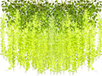 24 Pack Artificial Fake Wisteria Vine Ratta (3.75 Feet) Hanging Garland Silk Flowers String Home Party Wedding Decor (Green)