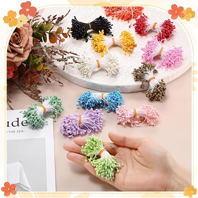 150-Pack Flower Stamens for Crafts, 5mm Double Heads Artificial Pearl Floral Pistil Mini Flower Pollens Stamens for DIY Making/Wedding/Scrapbook Decoration [Green]