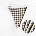 32Ft Coffee Brown Party Decorations Brown Buffalo Plaid Checkered White Triangle Flag Gingham Pennant Bunting Fabric Garland for Woodland Teddy Bear Baby Shower Birthday Home Outdoor Garden Decor