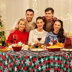 Jectivs 3Pcs Christmas Buffalo Plaid Snowflake Party Tablecloths Decorations,Plastic Red and Green Checkered Round Table Cover for Winter Christmas New Year Birthday Holiday Party Decorations,84 inch