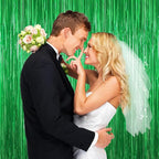 Green Foil Curtain Backdrop, 2Pack Green Metallic Tinsel Foil Fringe Curtains Photo Booth Props for Birthday Wedding Engagement Baby Shower Bachelorette Christmas Celebration Jungle Party Decorations