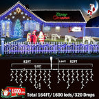 KNONEW 164FT 1600 LED Christmas Lights Outdoor Decoration Blue Timer 8Modes Hanging Fairy String Lights with 320 Drops, Plug in Waterproof Indoor Decor for Holiday Wedding Party Window Garden