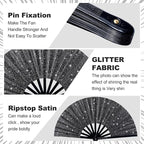 Thyle 6 Pcs Large Folding Fan for Line Dancing Bulk Boots on The Ground Hand Fan Black Popping Clapping Party Favors Decoration Gift for Edm Festival Club Summer(Classical)