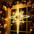 Christmas 45'' Bethlehem Star Lights Decoration - 141LED Outdoor Waterproof Christmas LED North Star Nativity Holy Family Light with Timer for Outdoor Home Party Porch Wall Hanging Light