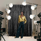 Black Sequin Backdrop Curtain 2 Pieces 2FTx8FT Glitter Photography Backdrop for Party Wedding Birthday Christmas Decorations