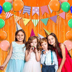 6 Pack Macaron Orange Foil Fringe Curtains Backdrop, 3.28 x 8.2 Ft Metallic Streamers Tinsel Curtains Background for Photo Booth, Birthday, Weddings, Carnivals, Graduation, Themed Party Decorations