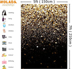 WOLADA Black and Gold Backdrop Golden Glitter Backdrop for Photography Wedding Birthday Baby Shower Party Photo Studio 5x7FT 11412