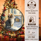 Round Christmas Sign Cats Vintage Metal Sign Christmas Kitten Retro Tin Sign Wall Decor for Home Office Bar Club Man Cave 8 * 8 in
