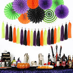 Orange Black Purple Green Party-Decorations - 33Pcs Banner,Halloween Streamers Tassel Garland,Tissue Pom Poms Honeycomb,Paper Lantern Fan,Birthday Wedding Baby Bridal Shower Decor Supplies Hugtmr