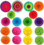 ZERODECO Party Decoration, 21 Pcs Multi-color Hanging Paper Fans, Pom Poms Flowers, Garlands String Polka Dot and Triangle Bunting Flags for Birthday Parties, Wedding Décor, Fiesta or Mexican Party