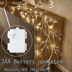 Fudios Lighted Birch Garland with Timer 48 LED Fairy Lights 6ft Battery Operated for Mantle Decor, Lit Christmas White Twig Garland Winter Home Wall Decoration Indoor Outdoor Use 1 Set