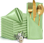 50 Pieces Sage Green Satin Napkins, 17" x 17" Square Table Napkins, Silky Soft Smooth Washable Napkins for Restaurant, Weddings, Dinner, Party Decoration