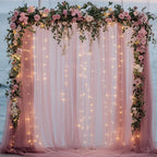 Tulle Backdrop Curtain with Lights String 10FT X 8FT Dusty Rose Sheer Tulle Backdrop Curtains for Wedding Birthday Party Reception Photo Booth Background Decorations (2 Panels 5x8FT)