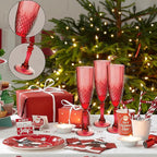 Plastic Champagne Flutes, 24PCS Dark Red Wine Glasses Goblets Cups Reusable Flute, for Christmas Weddings Christmas Bachelor Parties Toasting and Events(24, Dark Red)