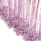 BRAVESHINE Pink Streamers Tinsel Foil Fringe Curtains - 2Pcs 3.2x8.2ft Metallic Photo Booths Backdrop for Girl/Princess/Birthday/Bridal Shower/Engagement/Bachelorette/Boo/Halloween Party Decorations