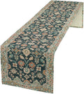 Vintage Boho Floral Table Runner, Rustic Country Farmhouse Blue Teal Red Bohemia Flower Pattern for Home Kitchen Table Decor Dining Coffee Room Party Decor 13x90in