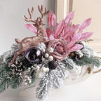 GREENTIME 12 Pack Artificial Pink Glitter Leaves 13" Fake Christmas Picks Decorative Glitter Sticks for Vase Christmas Tree DIY Wreath Crafts Fireplace Decor