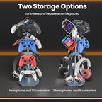4 Tier Aluminum Alloy Game Controller Stand, Rotatable Gaming Controller Headset Holder Compatible with PS5 Xbox Nintendo Switch PS4, Controller Headphone Stand Organizer Rack for desk, Grey